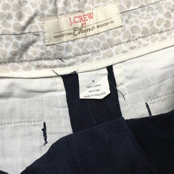 J. Crew Broken-In Chino 3" Shorts Navy Blue Size 0 Women's Casual Flat Front - Picture 3 of 8